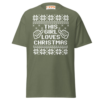 This Girl Loves Christmas T-Shirt | Festive Holiday Tee - Military Green - T-Shirts Online