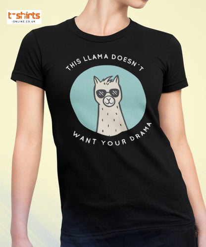This Llama Doesn’t Want Your Drama T-Shirt – Funny Tee - Black - T-Shirts Online