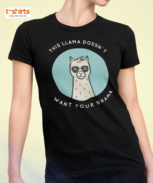 This Llama Doesn’t Want Your Drama T-Shirt – Funny Tee - Black - T-Shirts Online