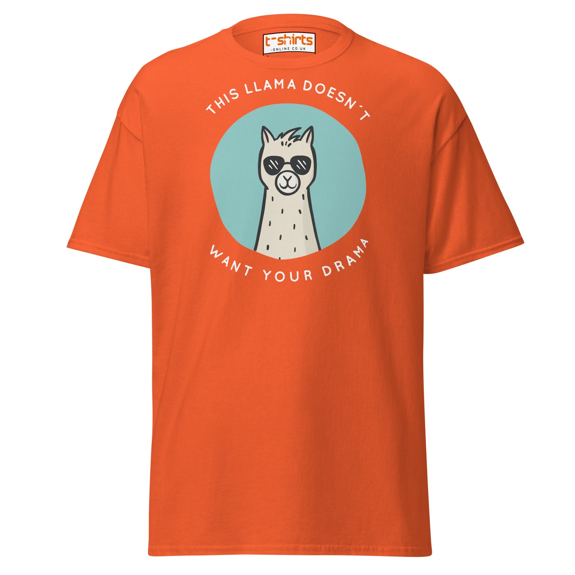 This Llama Doesn’t Want Your Drama T-Shirt – Funny Tee - Orange - T-Shirts Online