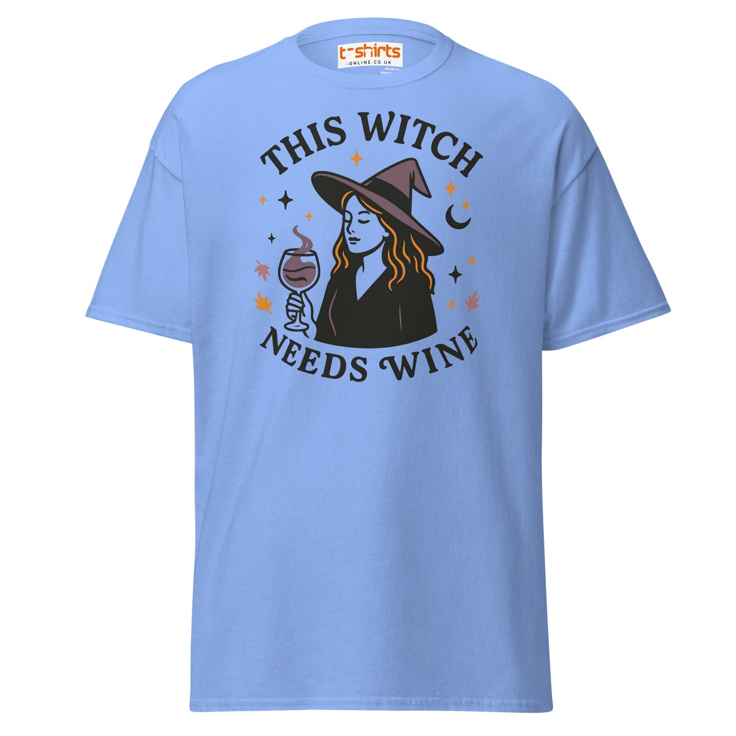 This Witch Needs Wine Halloween T-Shirt - Carolina Blue - T-Shirts Online