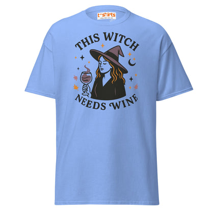 This Witch Needs Wine Halloween T-Shirt - Carolina Blue - T-Shirts Online