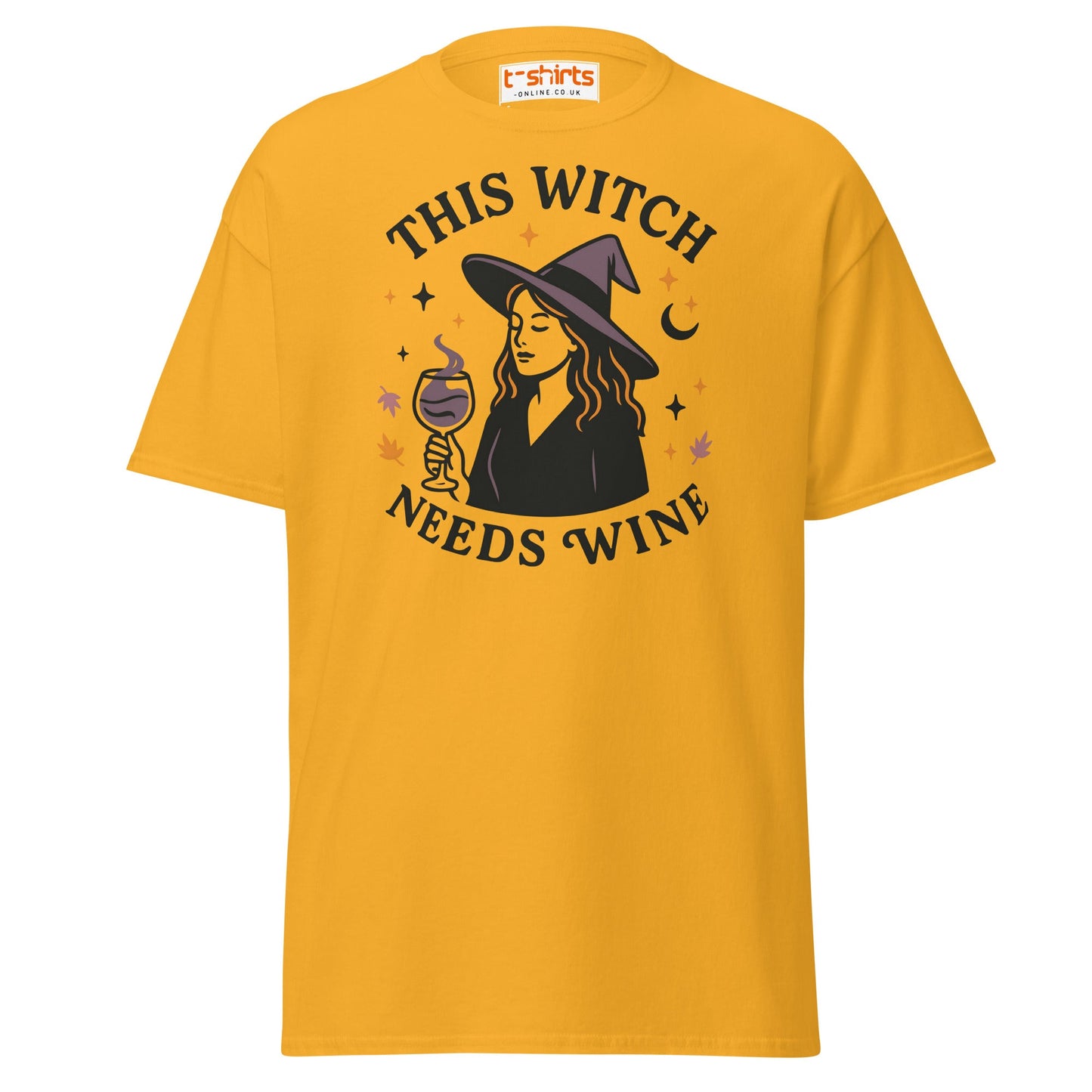 This Witch Needs Wine Halloween T-Shirt - Gold - T-Shirts Online