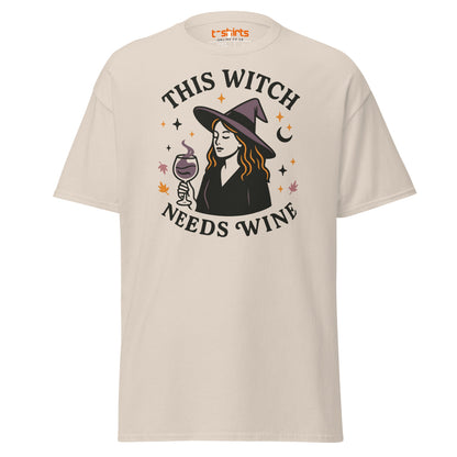 This Witch Needs Wine Halloween T-Shirt - Natural - T-Shirts Online