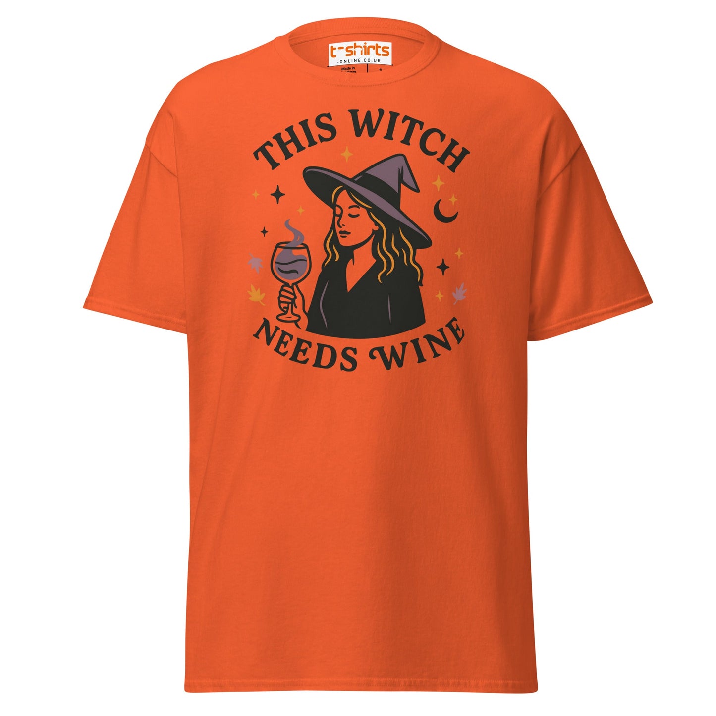 This Witch Needs Wine Halloween T-Shirt - Orange - T-Shirts Online