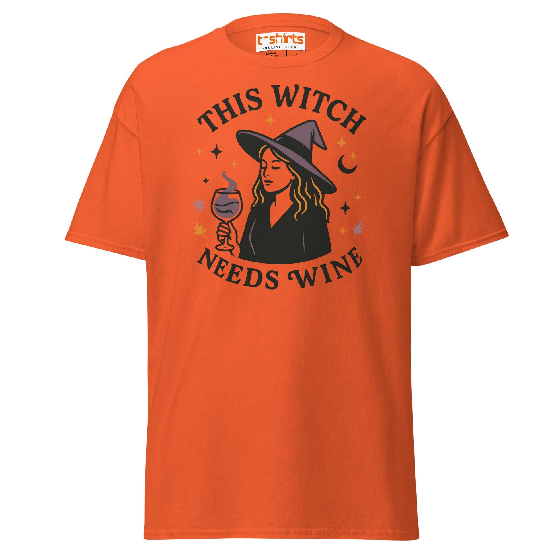 This Witch Needs Wine Halloween T-Shirt - Orange - T-Shirts Online