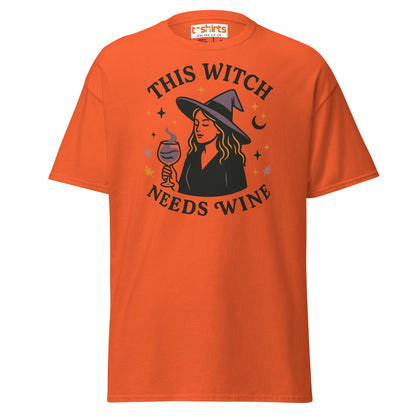 This Witch Needs Wine Halloween T-Shirt - Orange - T-Shirts Online