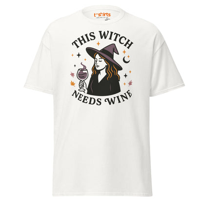 This Witch Needs Wine Halloween T-Shirt - White - T-Shirts Online