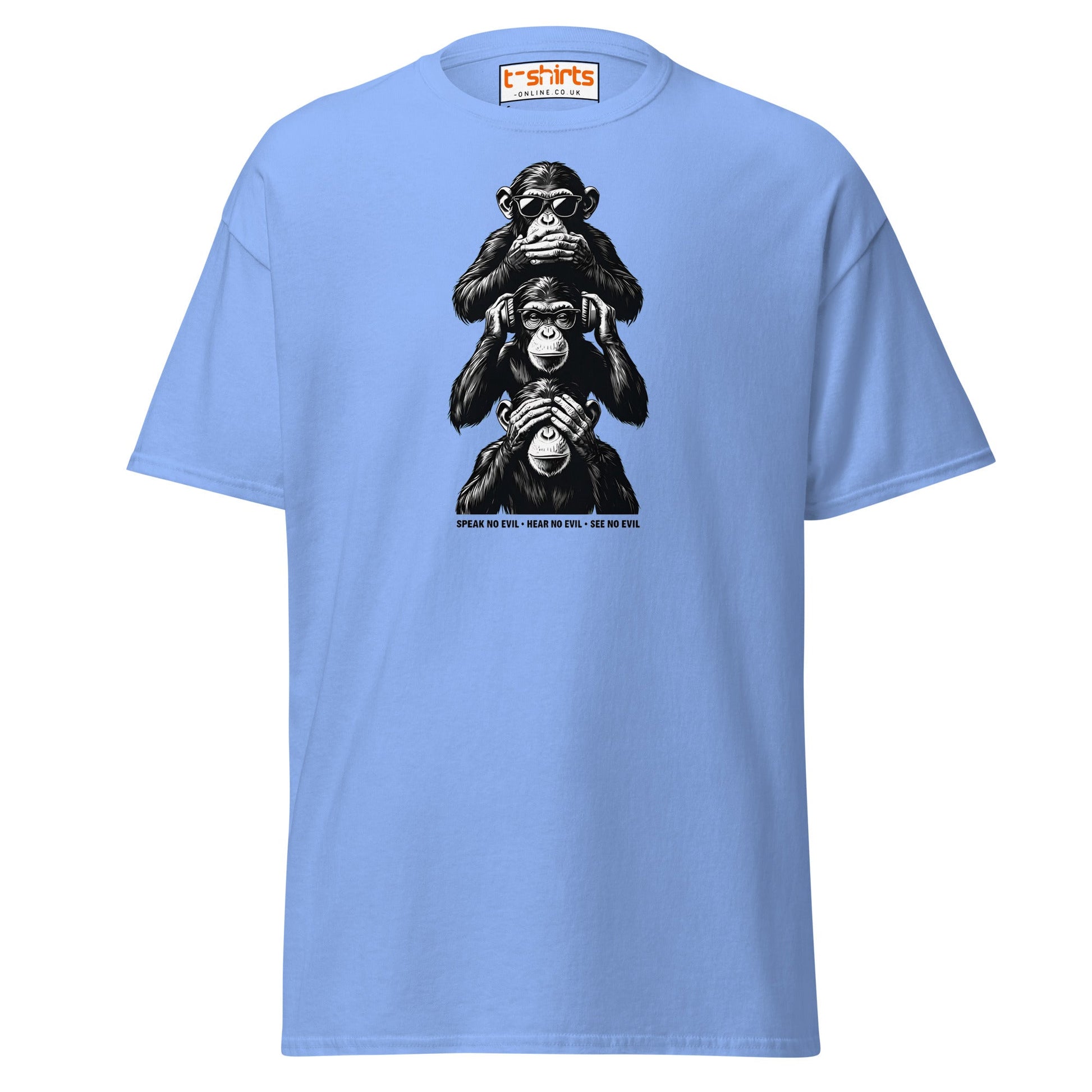 Three Wise Monkeys T-Shirt | Speak No Evil Design - Carolina Blue - T-Shirts Online