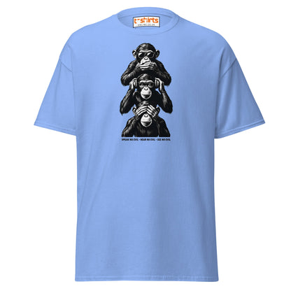 Three Wise Monkeys T-Shirt | Speak No Evil Design - Carolina Blue - T-Shirts Online