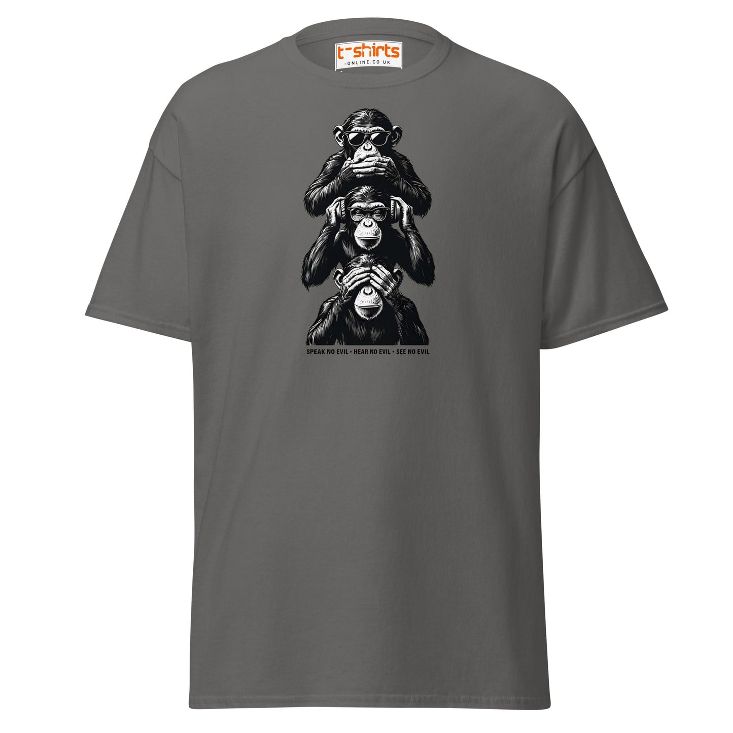 Three Wise Monkeys T-Shirt | Speak No Evil Design - Charcoal - T-Shirts Online