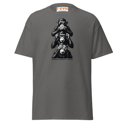 Three Wise Monkeys T-Shirt | Speak No Evil Design - Charcoal - T-Shirts Online