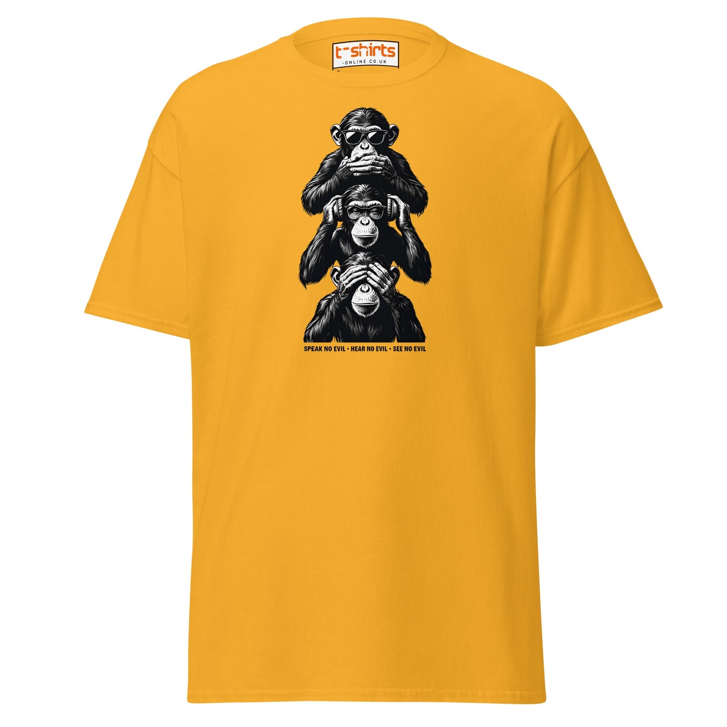 Three Wise Monkeys T-Shirt | Speak No Evil Design - Gold - T-Shirts Online