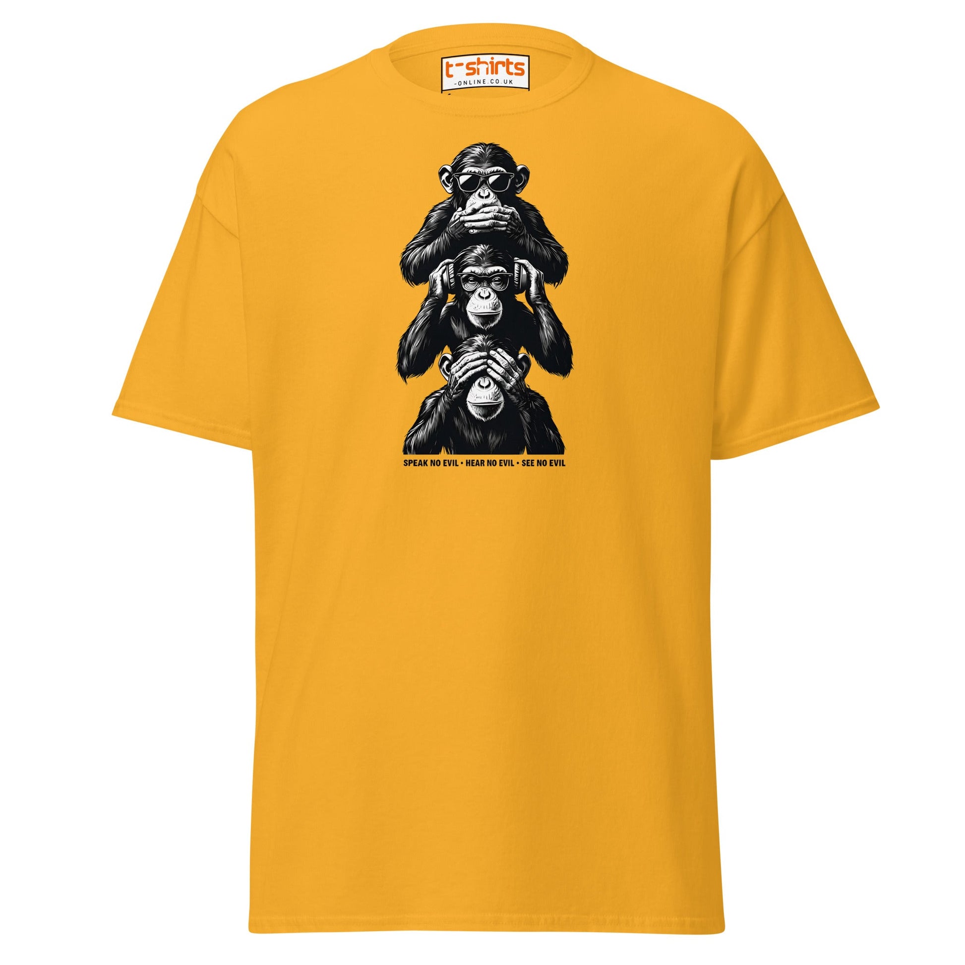 Three Wise Monkeys T-Shirt | Speak No Evil Design - Gold - T-Shirts Online
