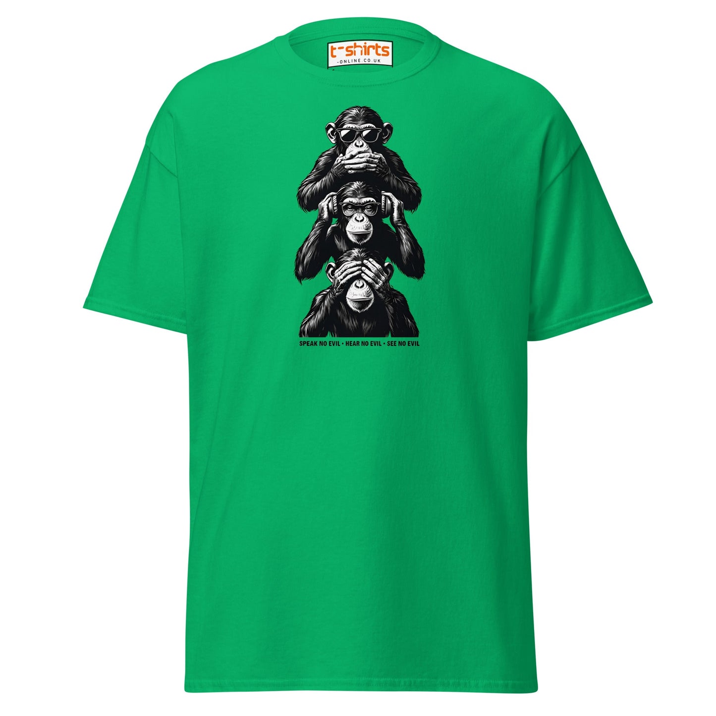 Three Wise Monkeys T-Shirt | Speak No Evil Design - Irish Green - T-Shirts Online