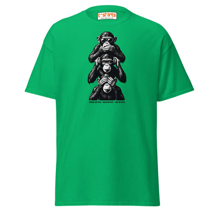Three Wise Monkeys T-Shirt | Speak No Evil Design - Irish Green - T-Shirts Online
