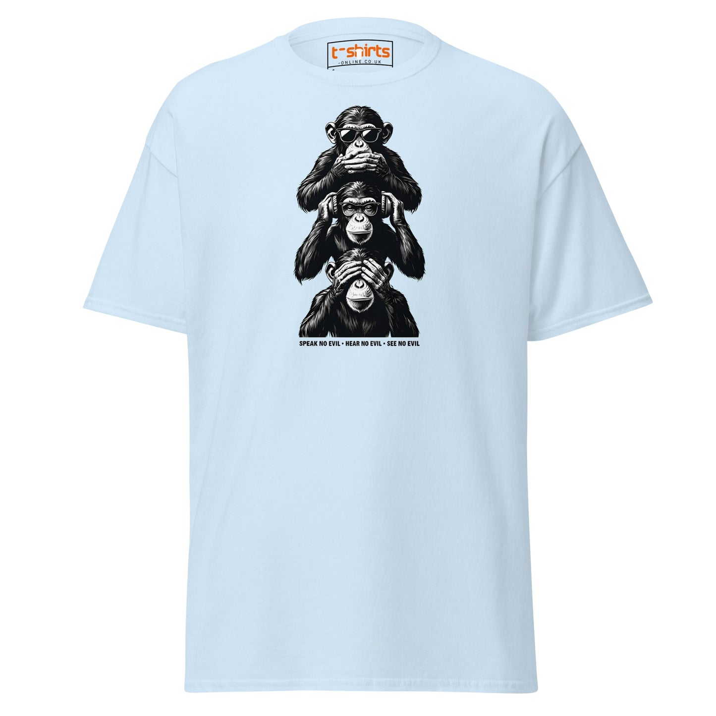 Three Wise Monkeys T-Shirt | Speak No Evil Design - Light Blue - T-Shirts Online