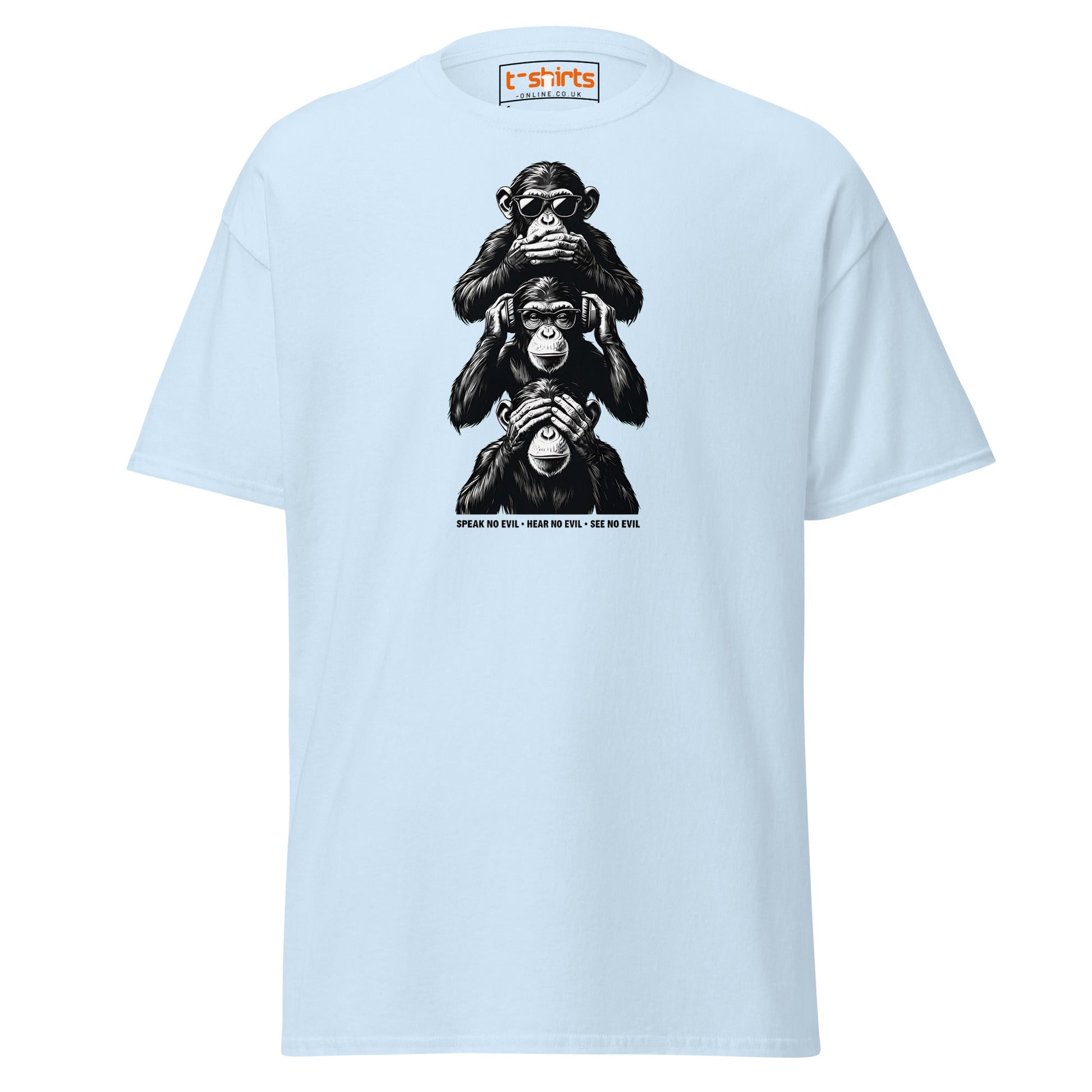 Three Wise Monkeys T-Shirt | Speak No Evil Design - Light Blue - T-Shirts Online