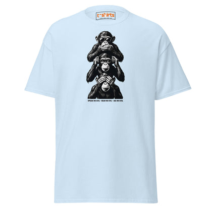 Three Wise Monkeys T-Shirt | Speak No Evil Design - Light Blue - T-Shirts Online