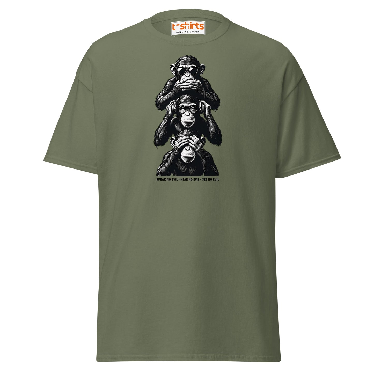 Three Wise Monkeys T-Shirt | Speak No Evil Design - Military Green - T-Shirts Online