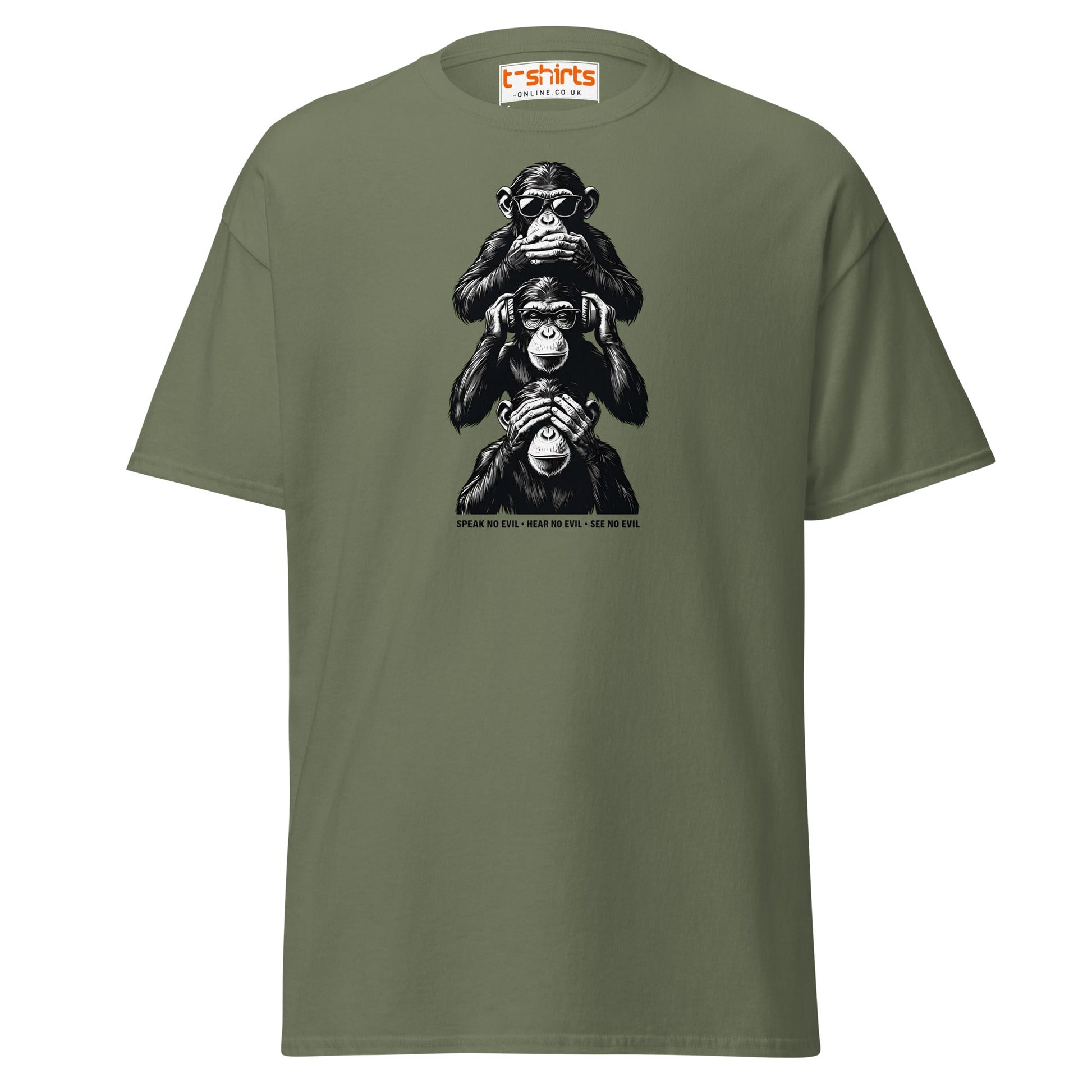 Three Wise Monkeys T-Shirt | Speak No Evil Design - Military Green - T-Shirts Online