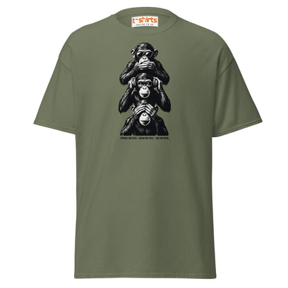 Three Wise Monkeys T-Shirt | Speak No Evil Design - Military Green - T-Shirts Online