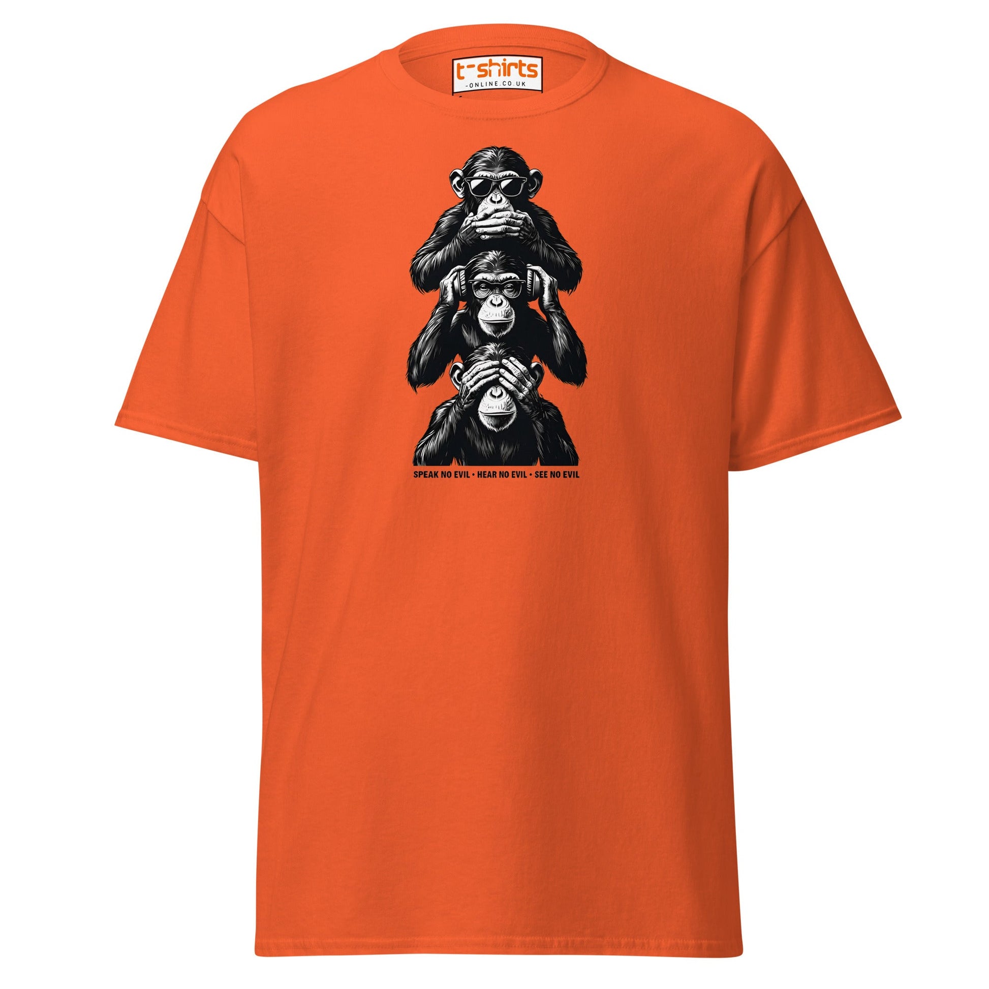 Three Wise Monkeys T-Shirt | Speak No Evil Design - Orange - T-Shirts Online