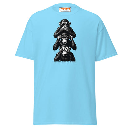 Three Wise Monkeys T-Shirt | Speak No Evil Design - Sky - T-Shirts Online