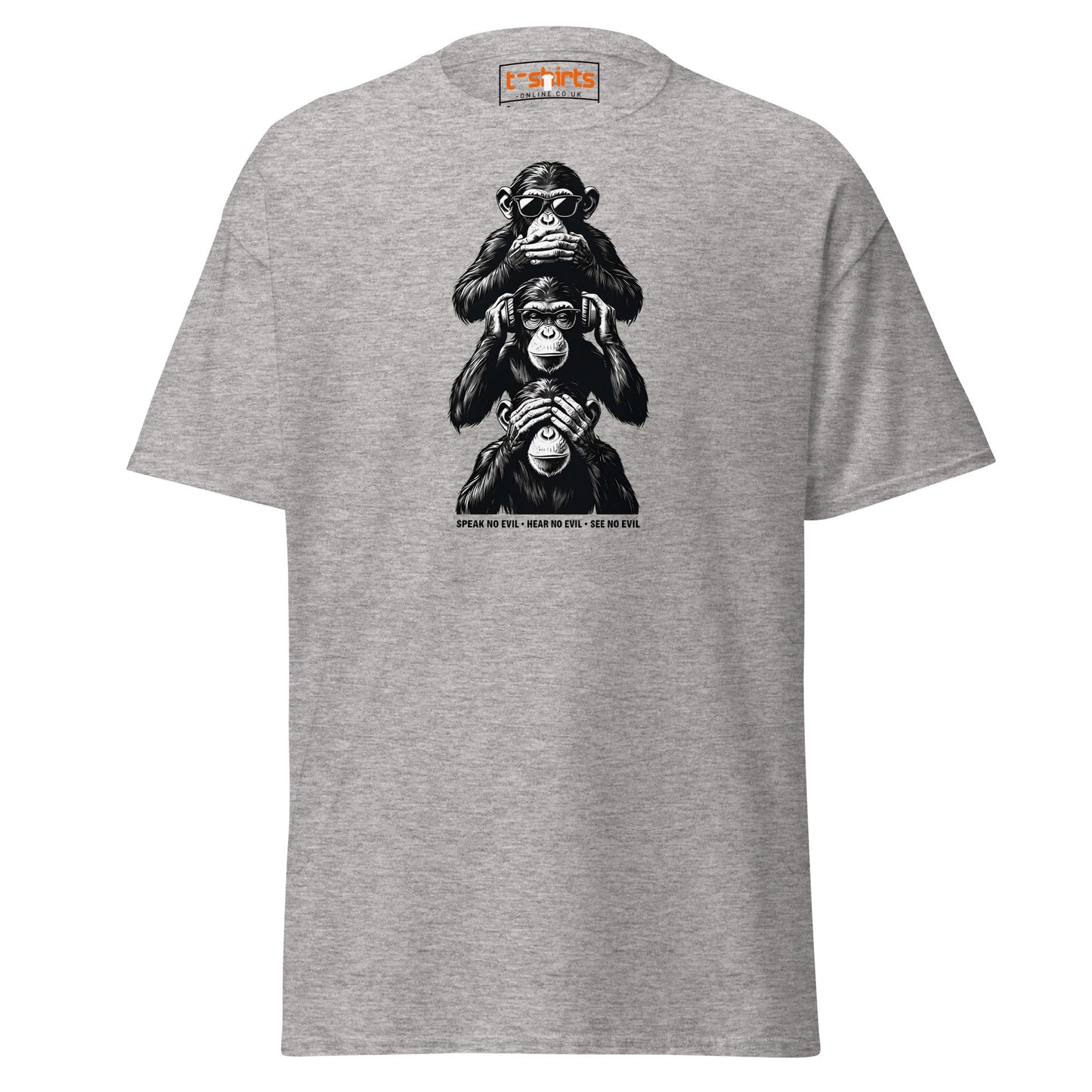 Three Wise Monkeys T-Shirt | Speak No Evil Design - Sport Grey - T-Shirts Online