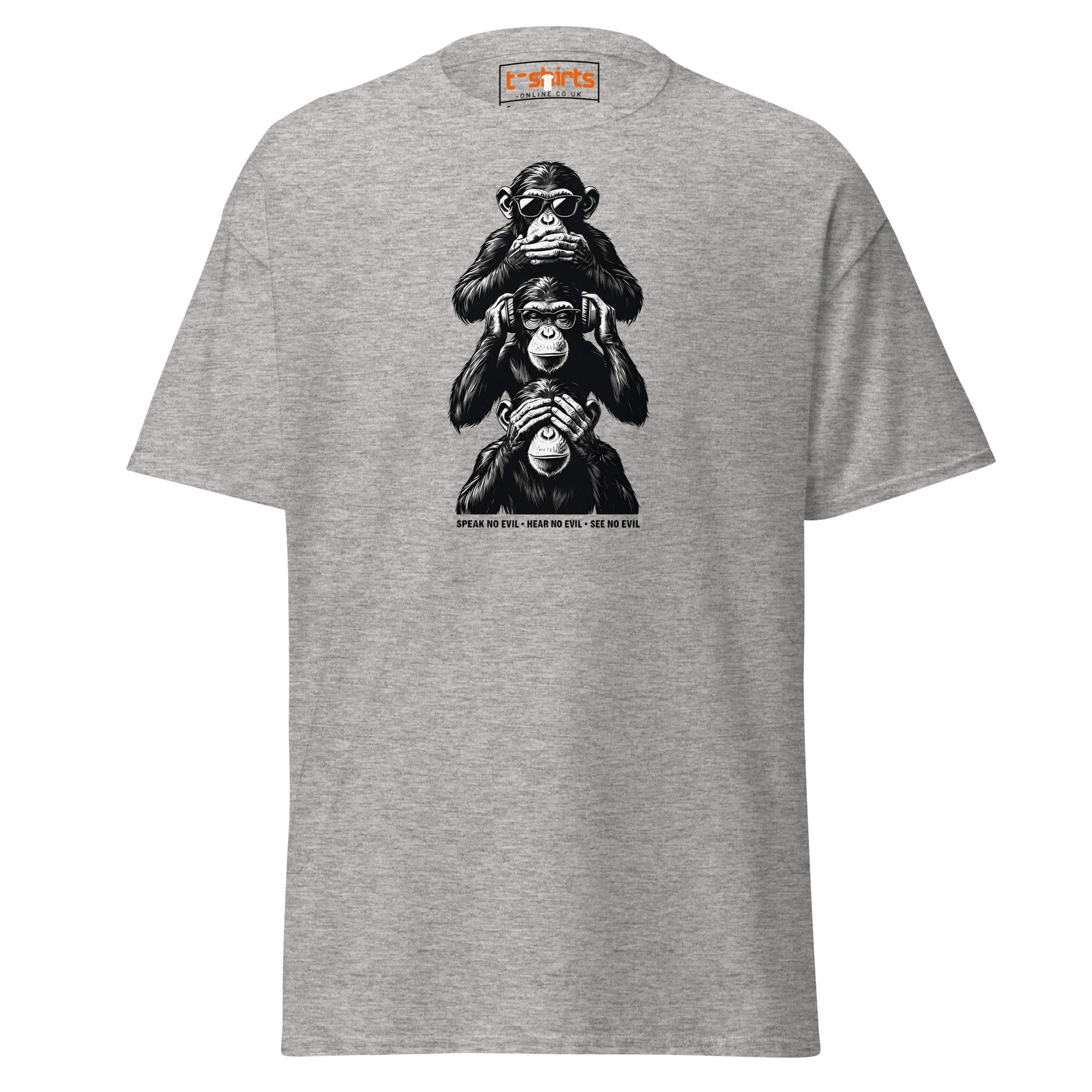 Three Wise Monkeys T-Shirt | Speak No Evil Design - Sport Grey - T-Shirts Online