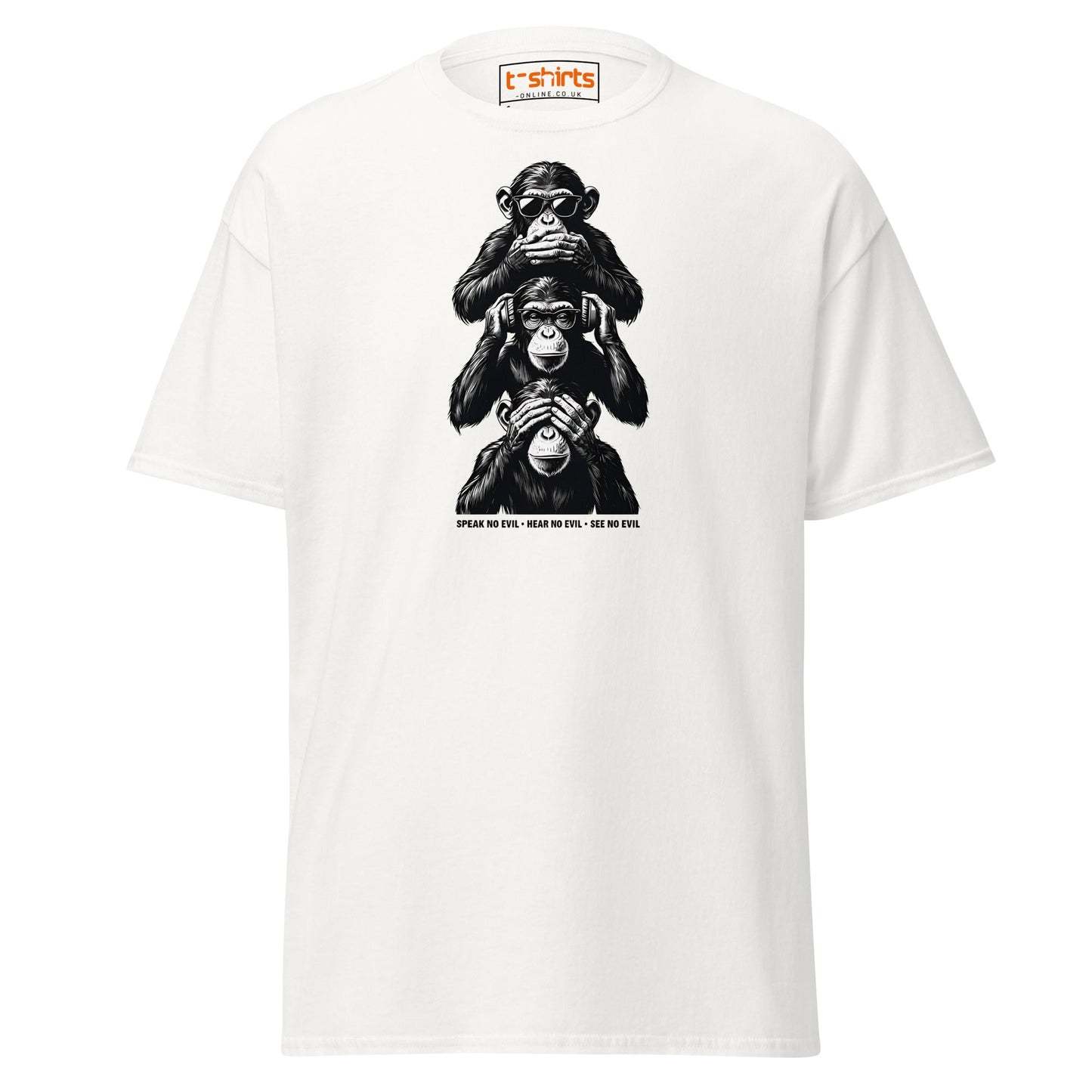 Three Wise Monkeys T-Shirt | Speak No Evil Design - White - T-Shirts Online