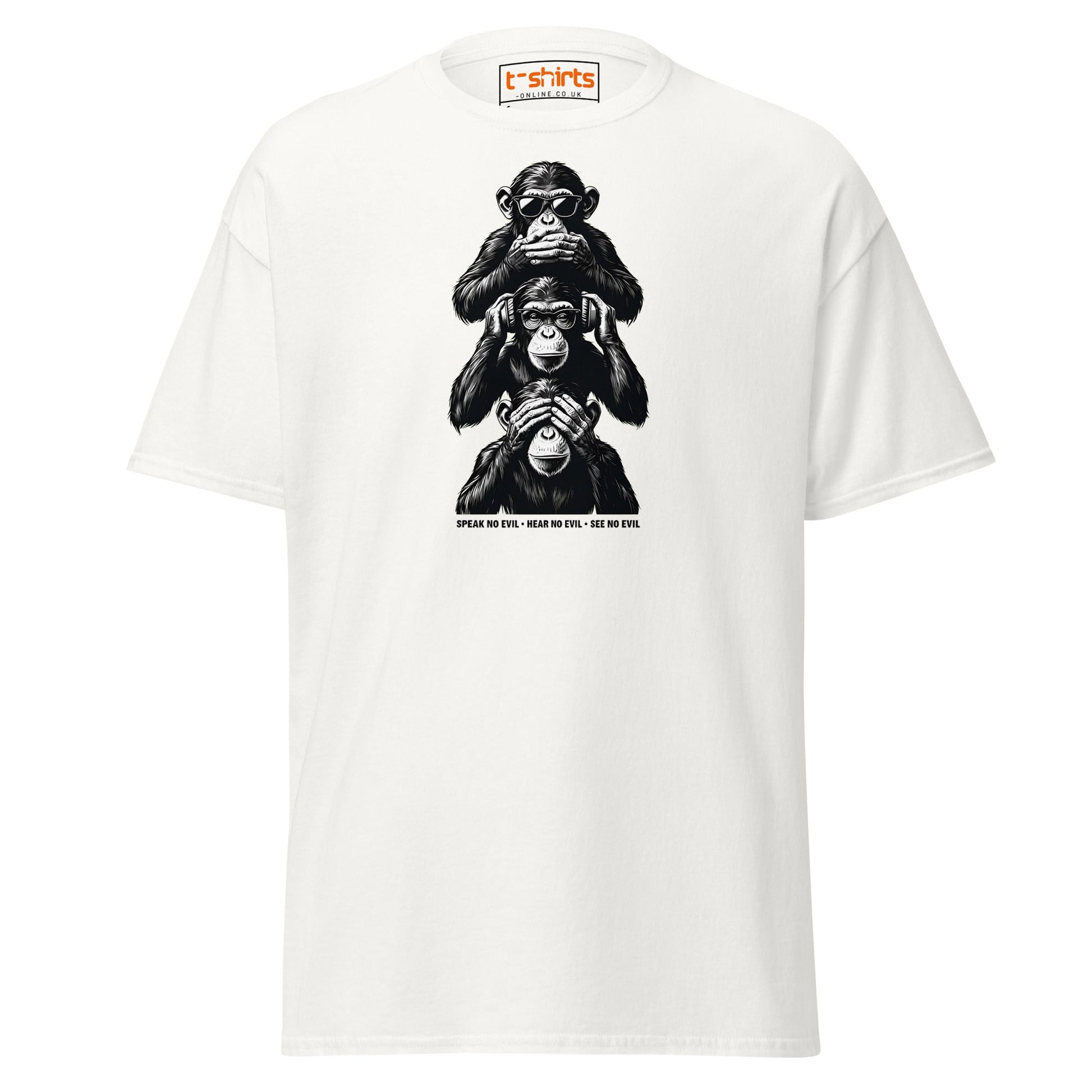 Three Wise Monkeys T-Shirt | Speak No Evil Design - White - T-Shirts Online