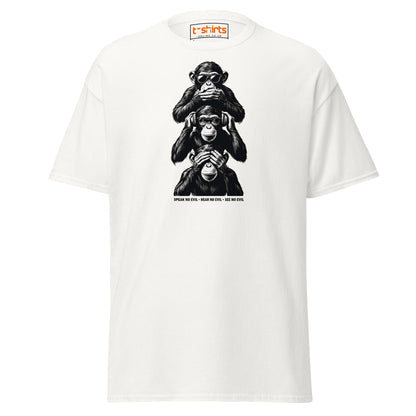 Three Wise Monkeys T-Shirt | Speak No Evil Design - White - T-Shirts Online