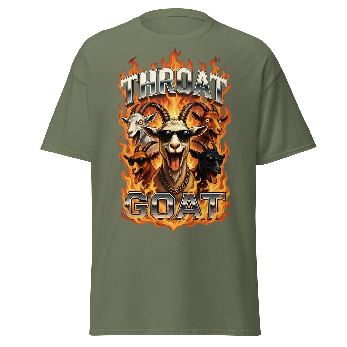 Throat Goat T-Shirt - Funny Goat Graphic Adult Humor Tee - Military Green - T-Shirts Online