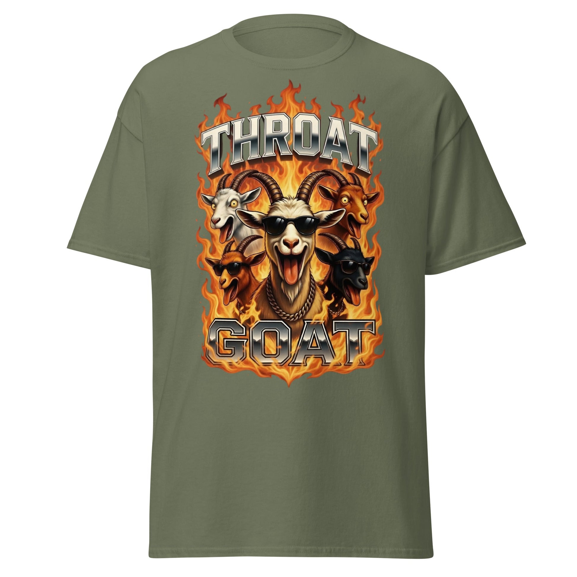 Throat Goat T-Shirt - Funny Goat Graphic Adult Humor Tee - Military Green - T-Shirts Online