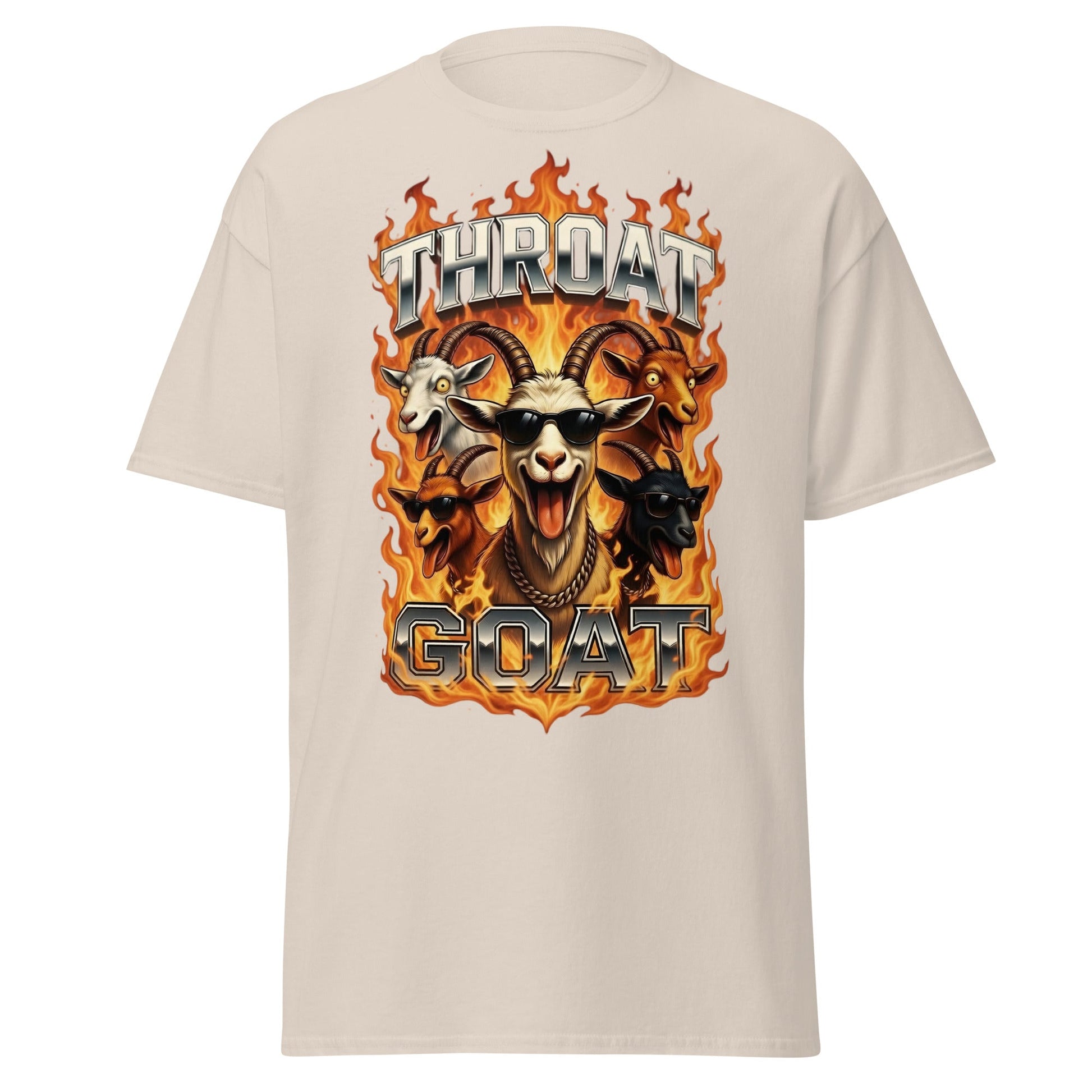 Throat Goat T-Shirt - Funny Goat Graphic Adult Humor Tee - Natural - T-Shirts Online