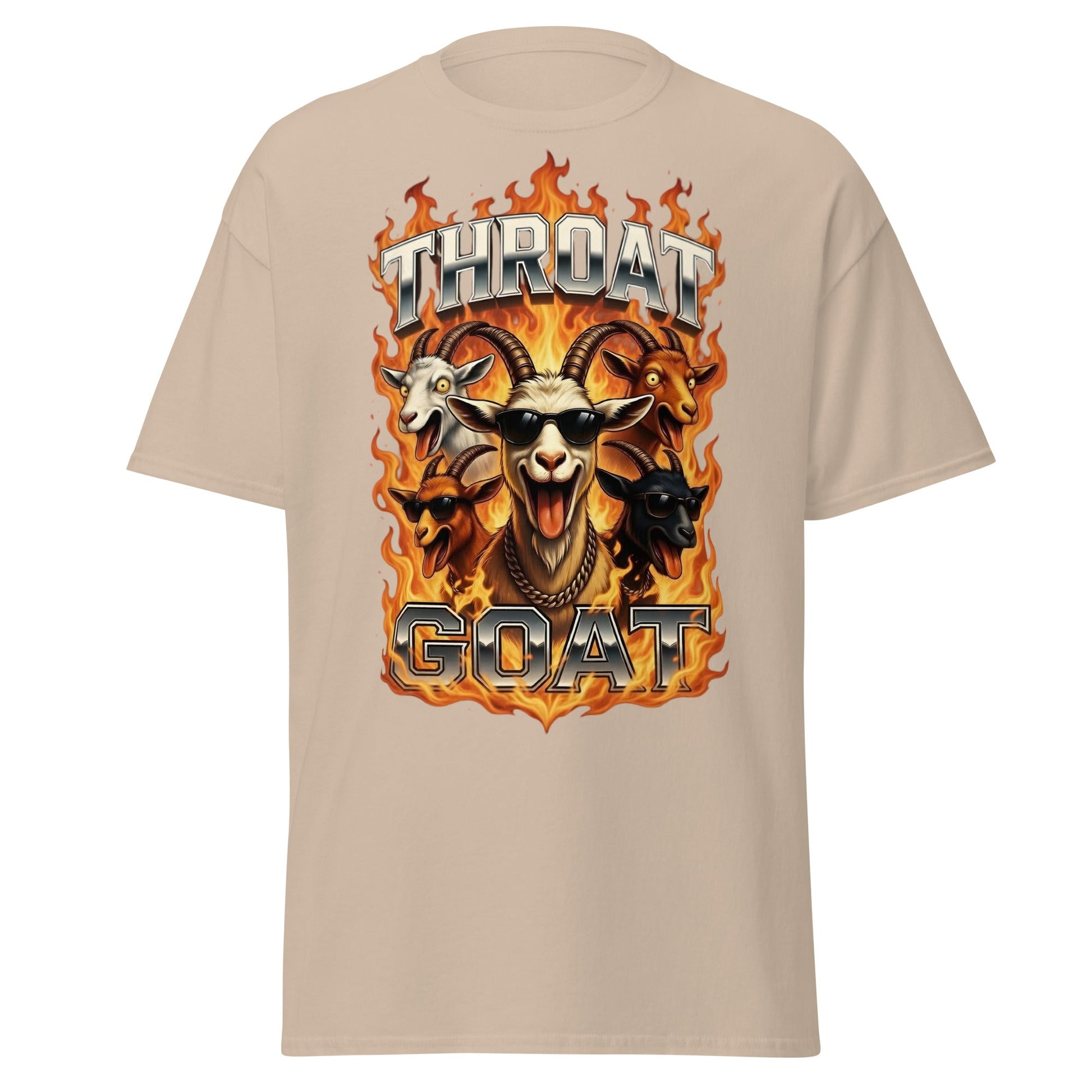 Throat Goat T-Shirt - Funny Goat Graphic Adult Humor Tee - Sand - T-Shirts Online