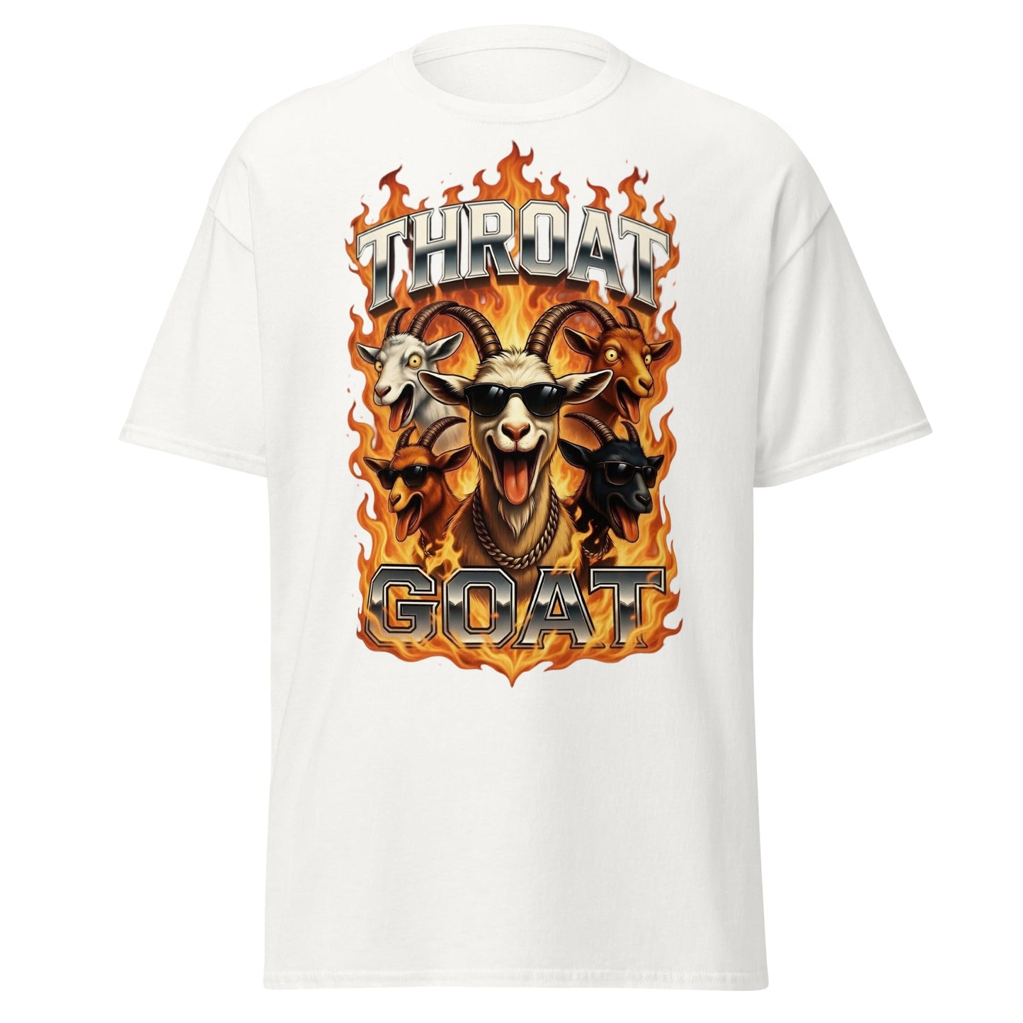 Throat Goat T-Shirt - Funny Goat Graphic Adult Humor Tee - White - T-Shirts Online