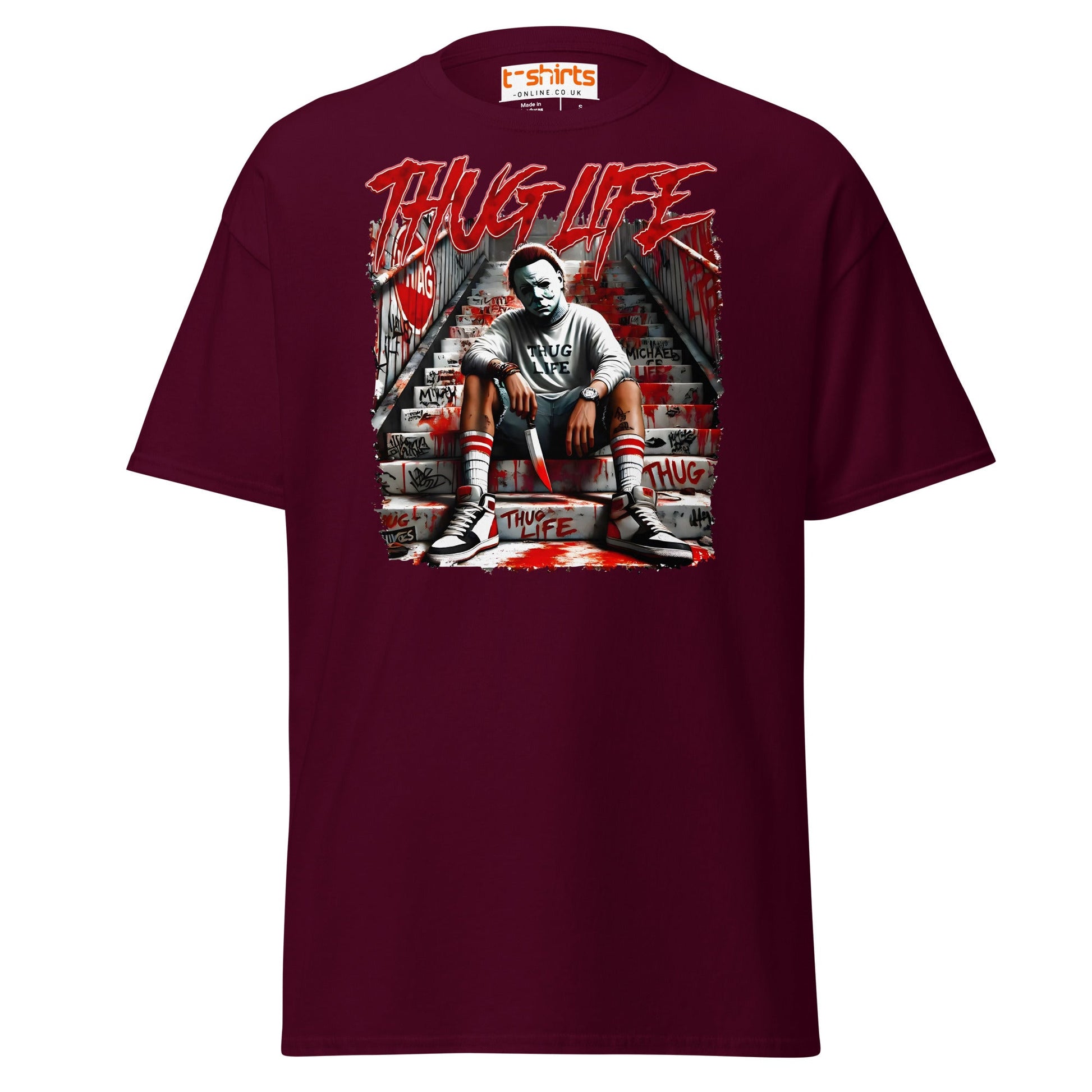 Thug Life Horror T-Shirt | Killer Streetwear Tee - Maroon - T-Shirts Online