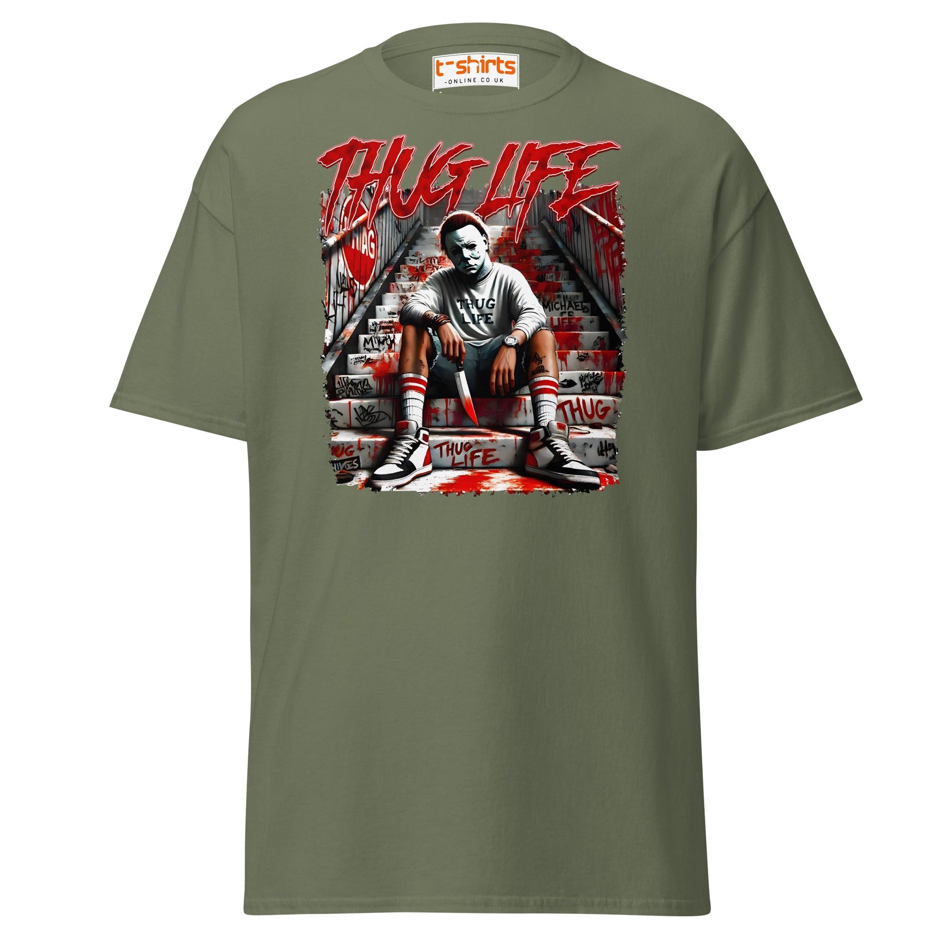 Thug Life Horror T-Shirt | Killer Streetwear Tee - Military Green - T-Shirts Online