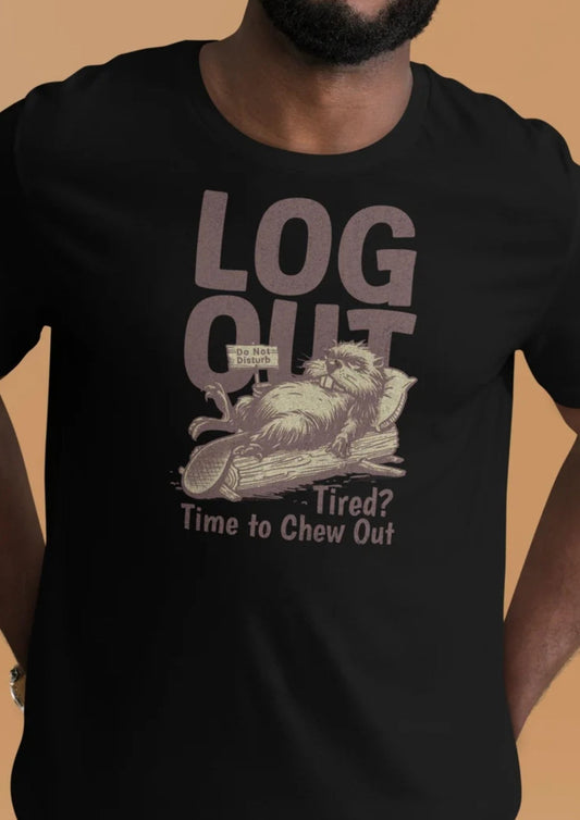 Time to Log Out | Funny Message T-Shirt - Black Heather - T-Shirts Online