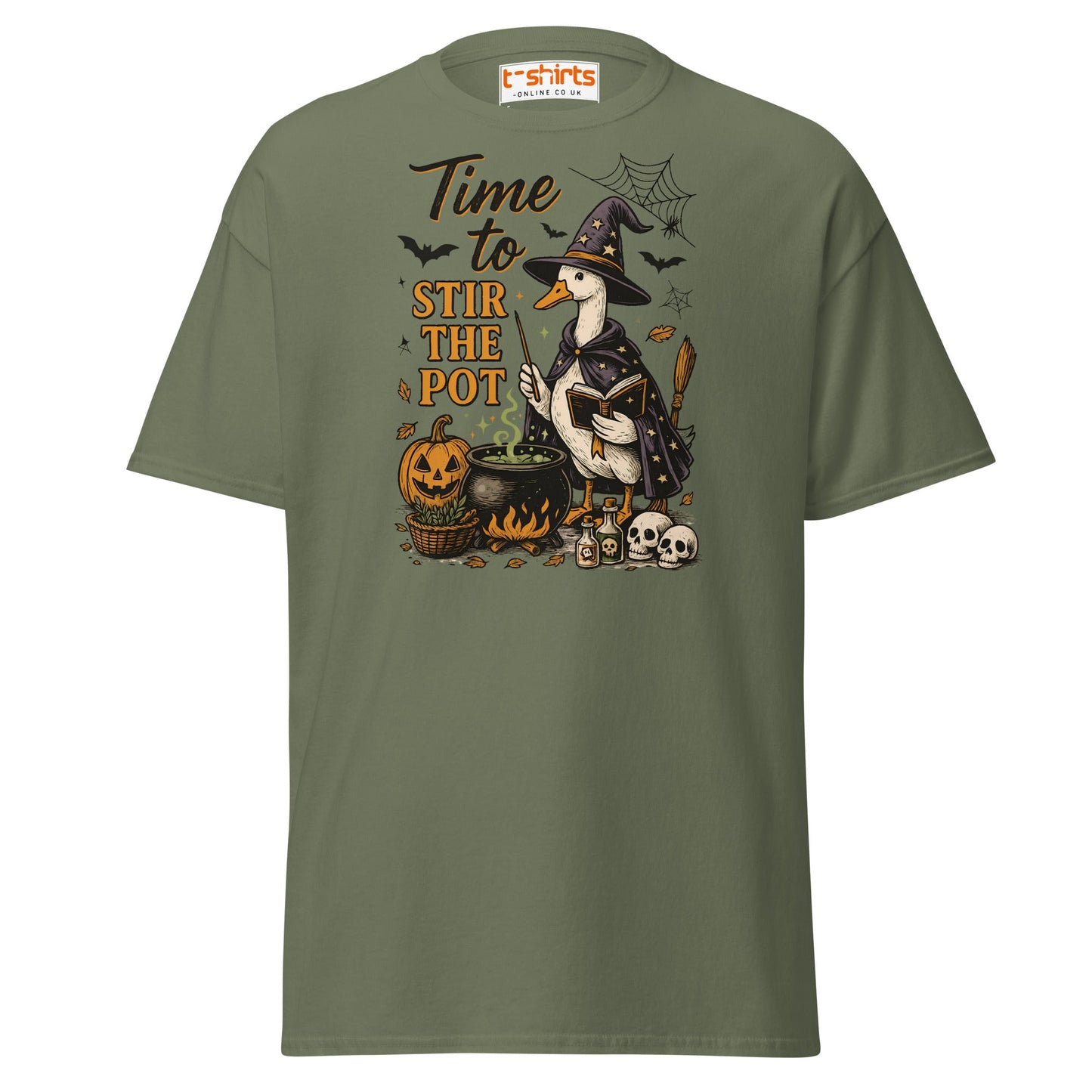 Time to Stir the Pot T-Shirt | Funny Witch Duck Tee - Military Green - T-Shirts Online
