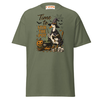 Time to Stir the Pot T-Shirt | Funny Witch Duck Tee - Military Green - T-Shirts Online