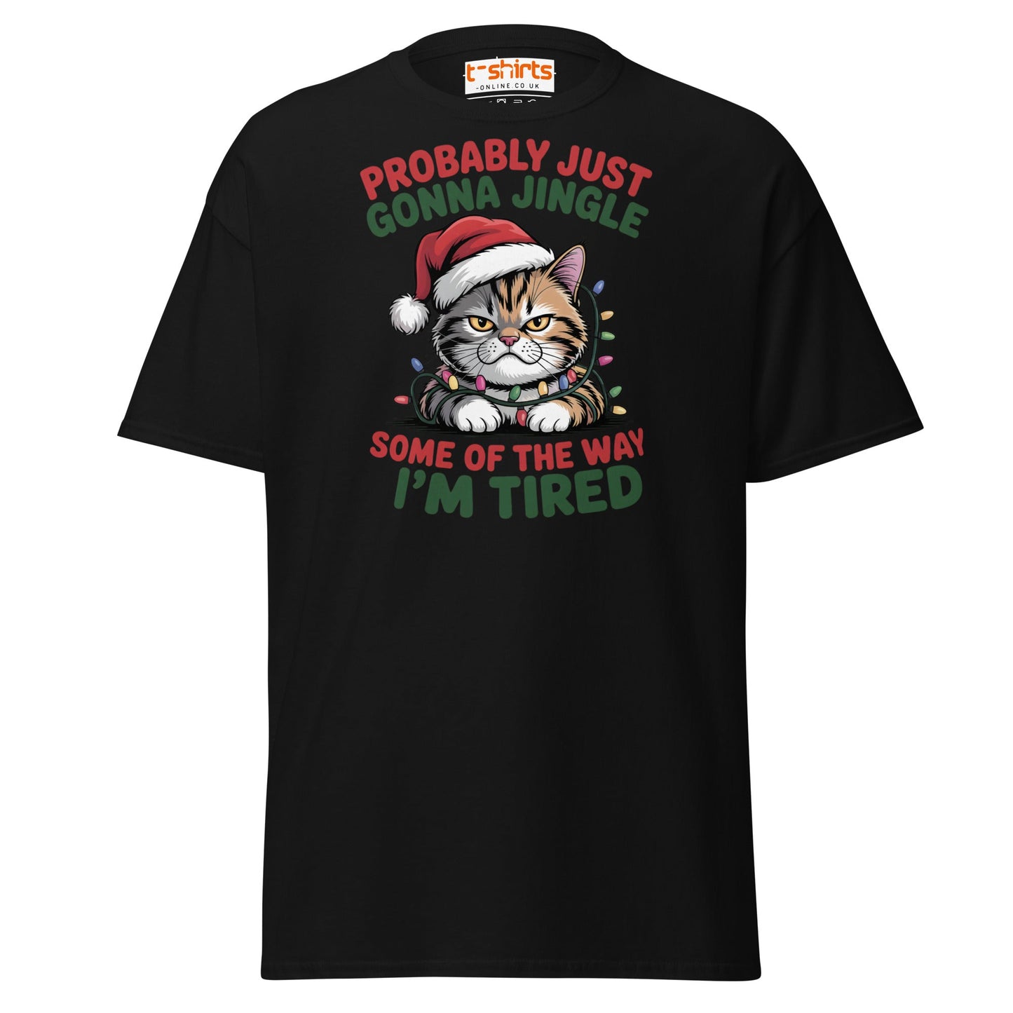 Tired Cat Christmas T-Shirt – Funny Festive Lazy Cat Tee - Black - T-Shirts Online