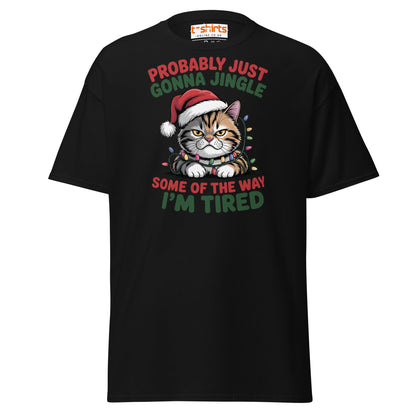Tired Cat Christmas T-Shirt – Funny Festive Lazy Cat Tee - Black - T-Shirts Online