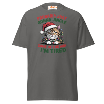 Tired Cat Christmas T-Shirt – Funny Festive Lazy Cat Tee - Charcoal - T-Shirts Online