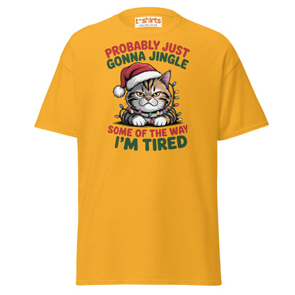 Tired Cat Christmas T-Shirt – Funny Festive Lazy Cat Tee - Gold - T-Shirts Online