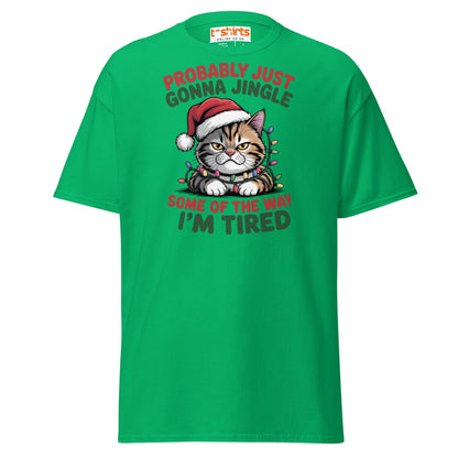 Tired Cat Christmas T-Shirt – Funny Festive Lazy Cat Tee - Irish Green - T-Shirts Online