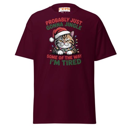 Tired Cat Christmas T-Shirt – Funny Festive Lazy Cat Tee - Maroon - T-Shirts Online
