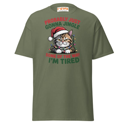 Tired Cat Christmas T-Shirt – Funny Festive Lazy Cat Tee - Military Green - T-Shirts Online